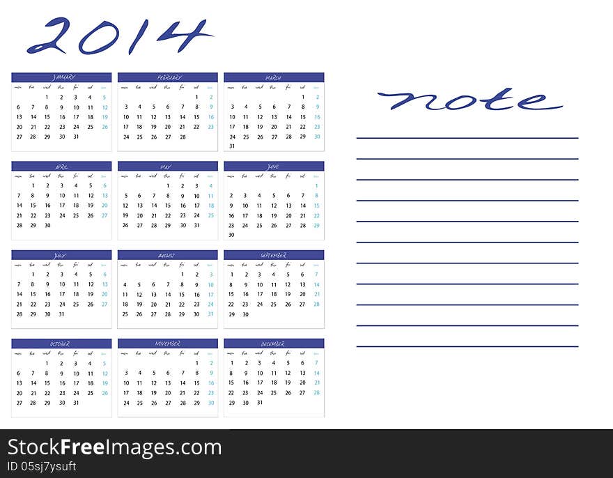 New calendar 2014 in english