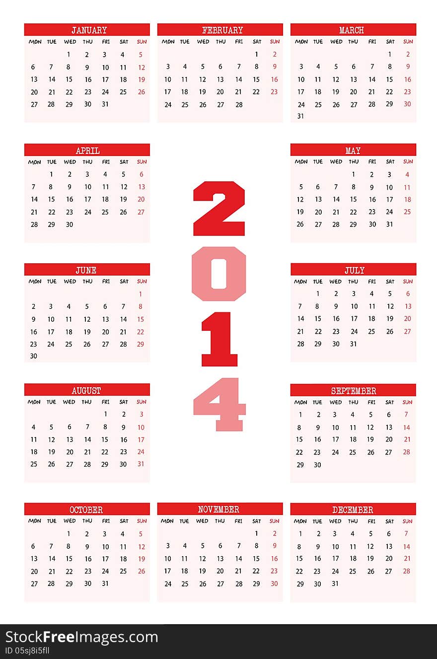 New calendar 2014 in english