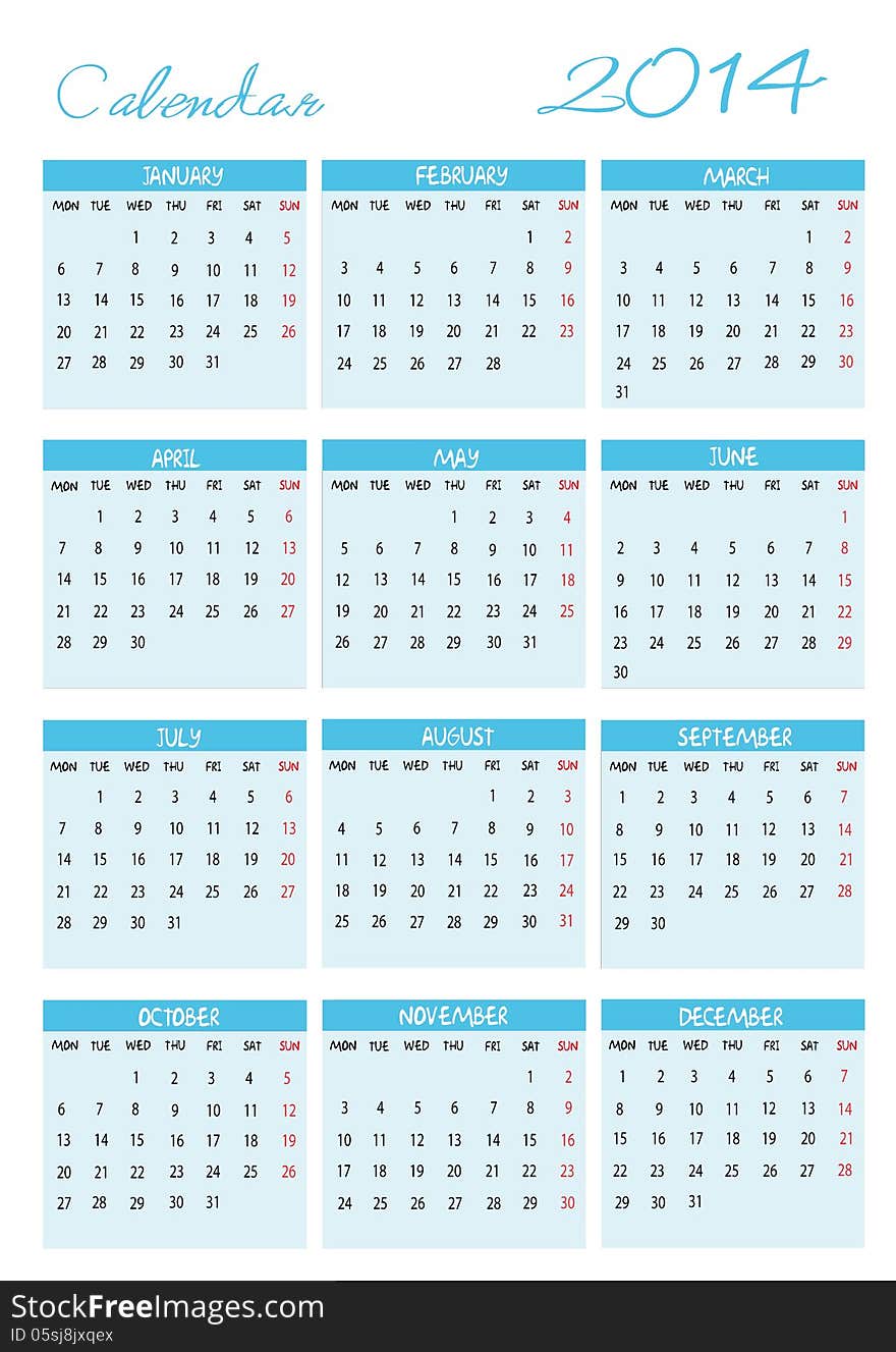 New calendar 2014 in english