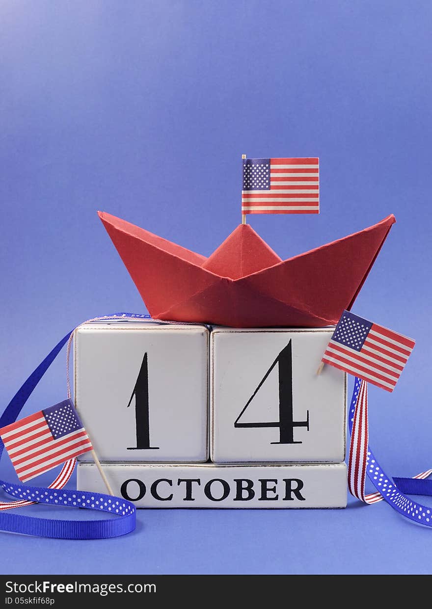 Happy Columbus Day, for the second Monday in October, 14 October, celebration Save the Date calendar - vertical.