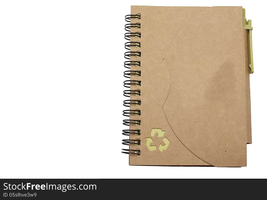 Recycled paper notebook with Recycle logo and pen