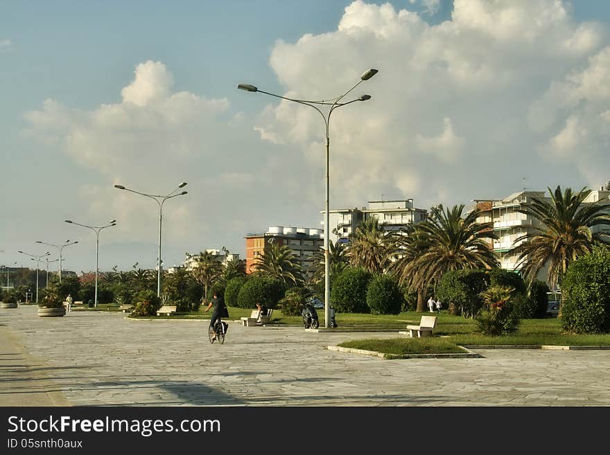 Palm trees in the background. Viareggio, Tuscany, Italy