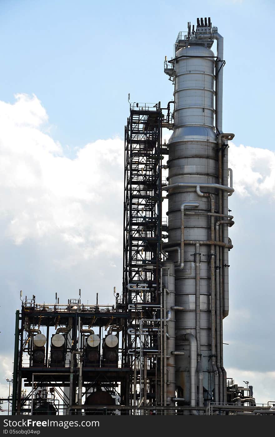 Equipment and piping at a chemical plant.