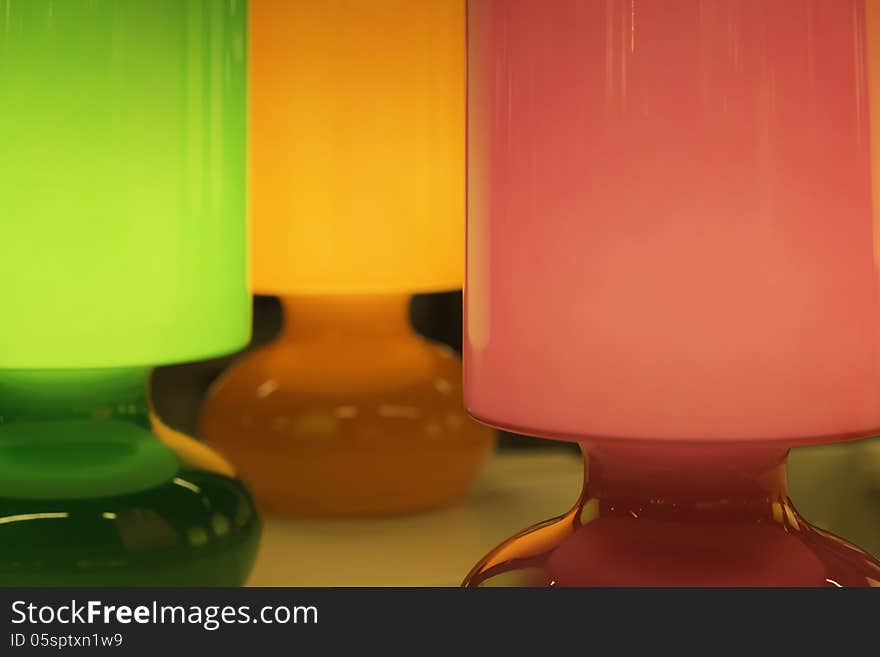 Modern colorful table glass lamp closeup