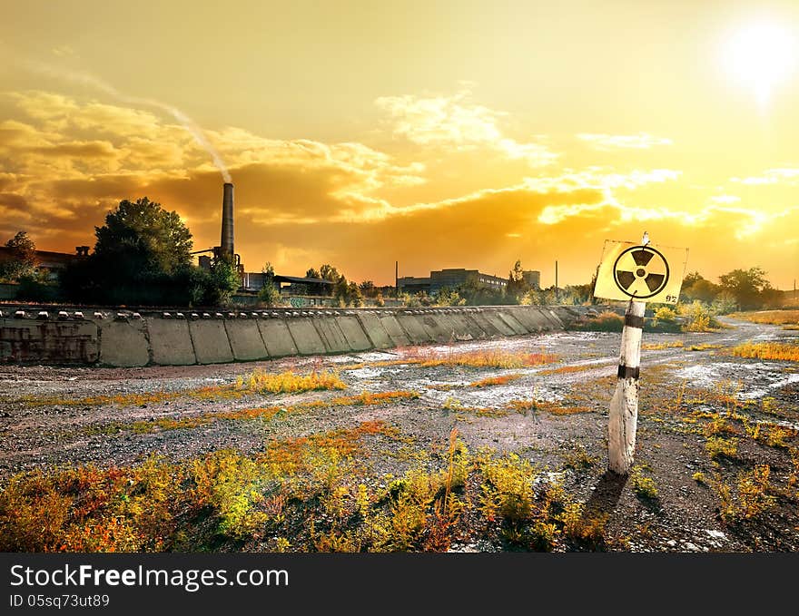 Nuclear reactor and smoke stack in afternoon. Nuclear reactor and smoke stack in afternoon