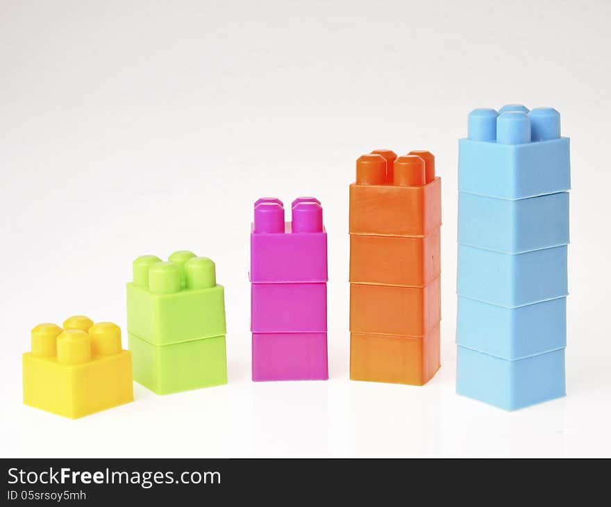 Increase step of color full brick toy on white background