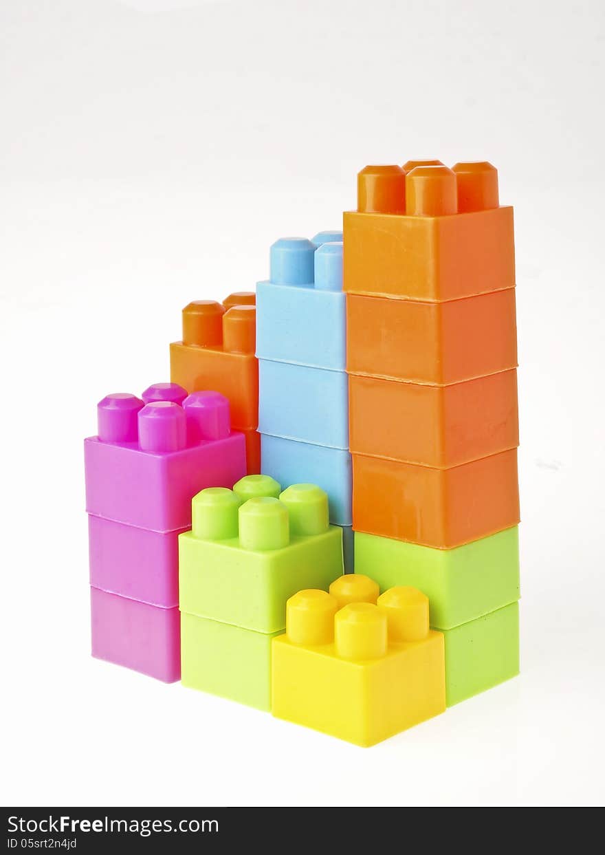 Step of tower brick toy on white background. Step of tower brick toy on white background