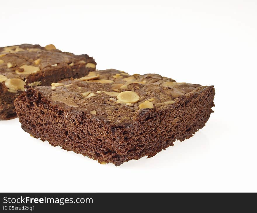 Group of almonds brownies on white background. Group of almonds brownies on white background