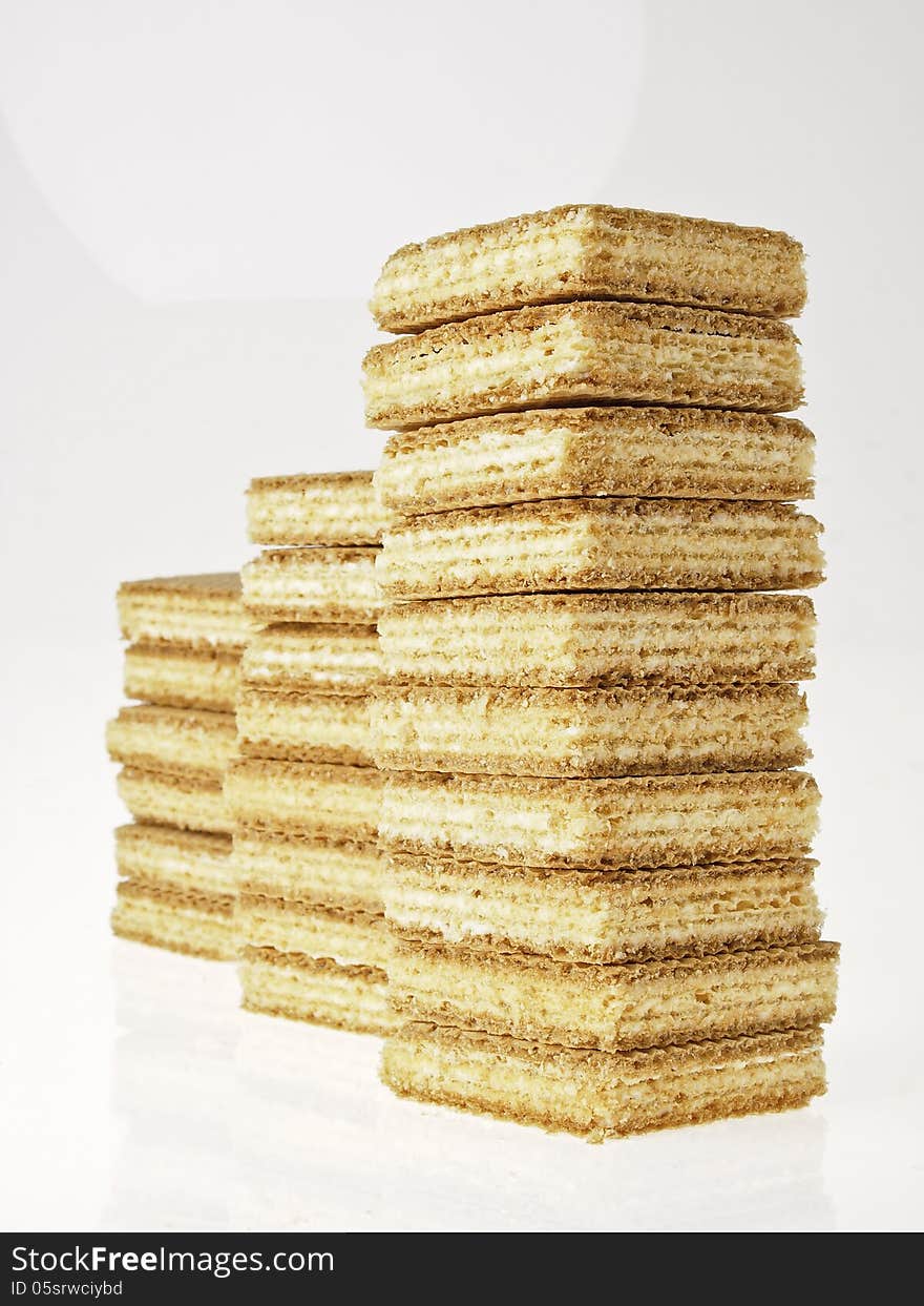 Arrange of stack wafers candy on white background. Arrange of stack wafers candy on white background