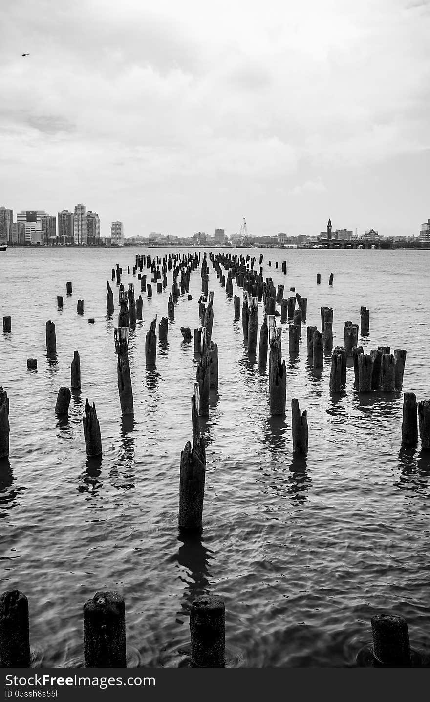 Broken Piers Overlooking Jersey City From The Huds