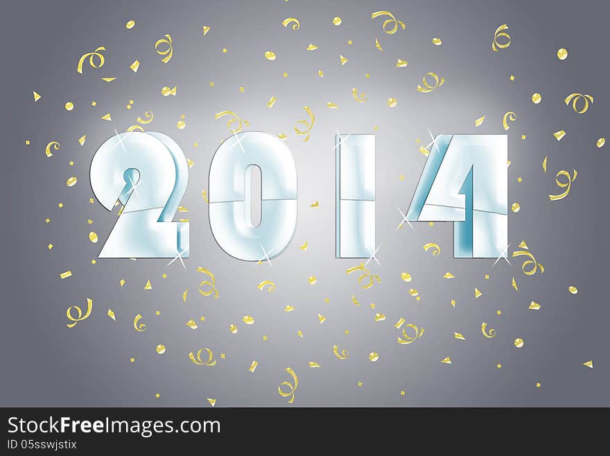 2014 in a silver blue graphic with golden confetti. 2014 in a silver blue graphic with golden confetti.