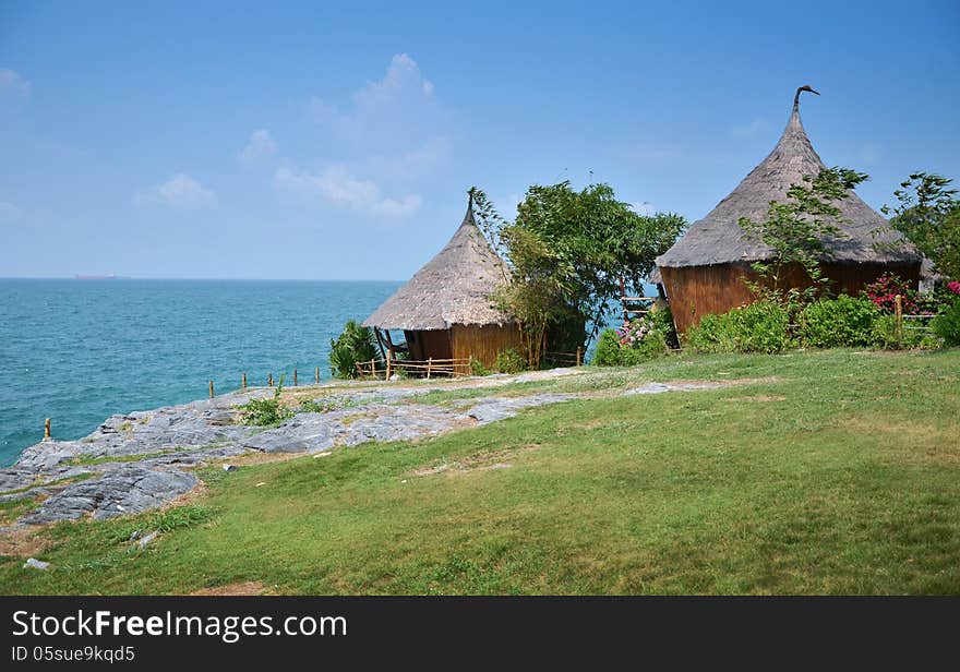 Tropical house at Ko Si Chang island in Thailand. Travel by sea.