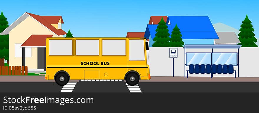 An illustration of bus halte near from home. An illustration of bus halte near from home