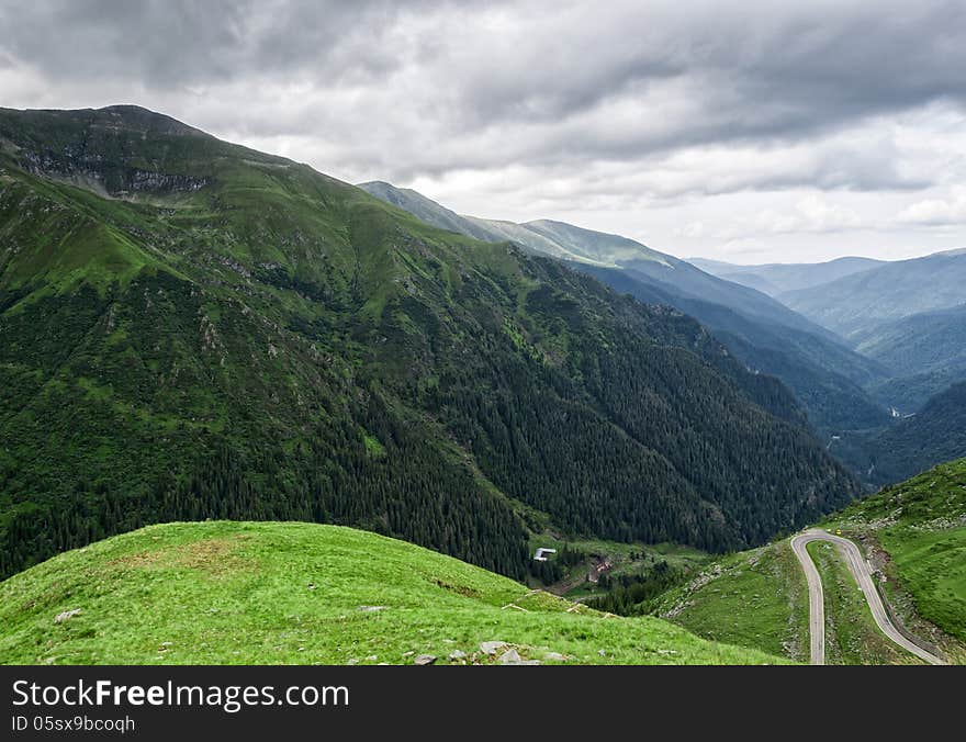 Mountain road on the Transfagarasan, Romania Fagaras Mountains