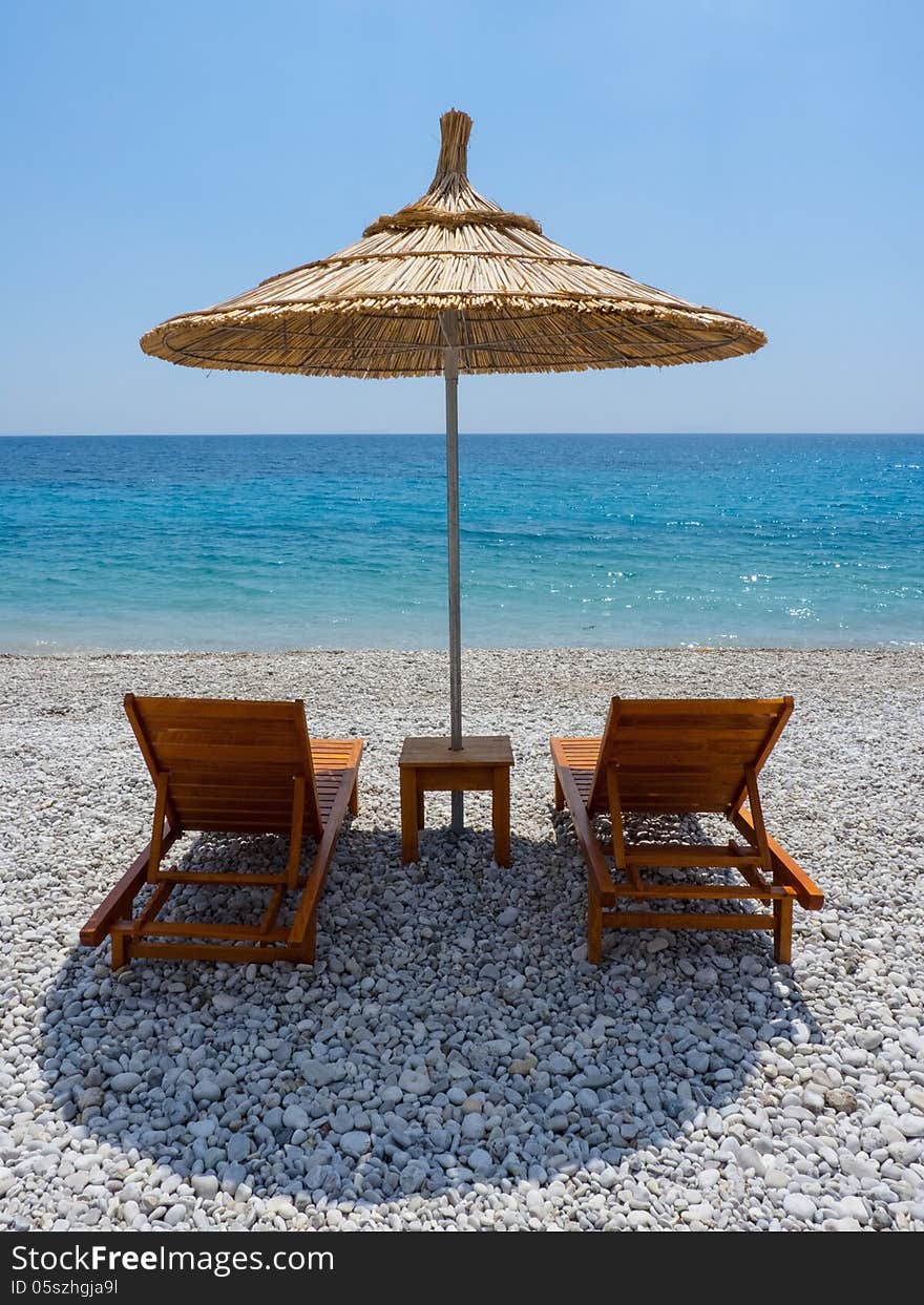 Urban beach in Himare, Albania.