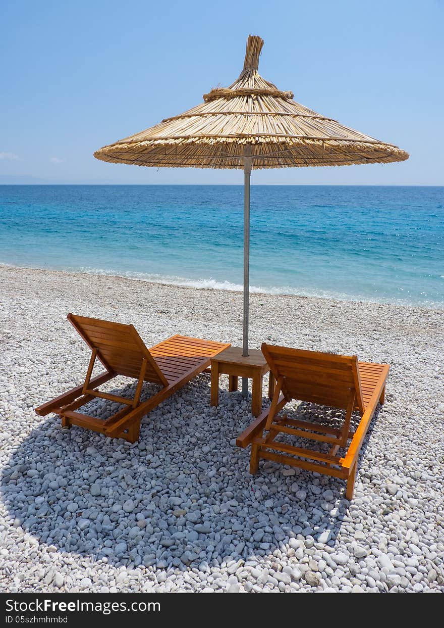 Urban beach in Himare, Albania.