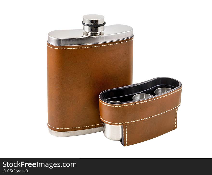 The brown flask is photographed on the white background