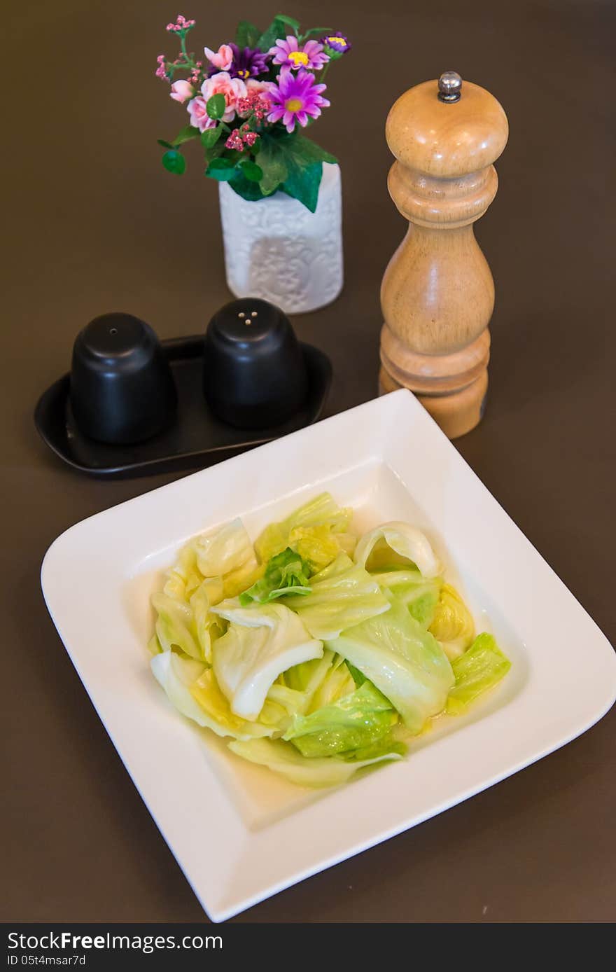 Fried cabbage stir with fish sauce, asian style food