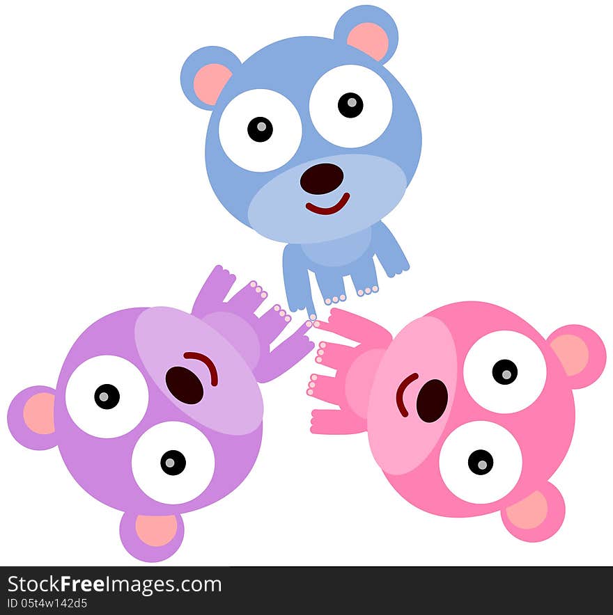 Illustration of a three cute bears joining their fingers together. Illustration of a three cute bears joining their fingers together