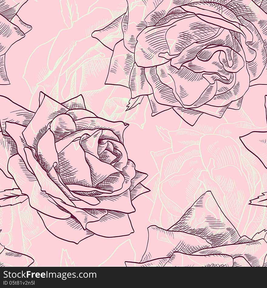 Vintage seamless pattern with roses, vector illustration