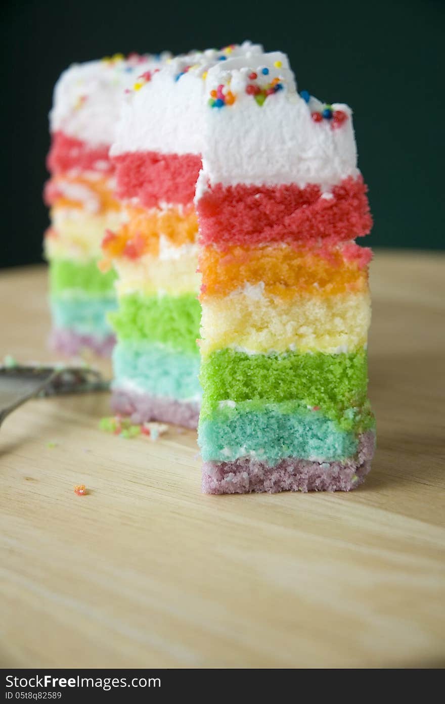 Pieces of rainbow cake