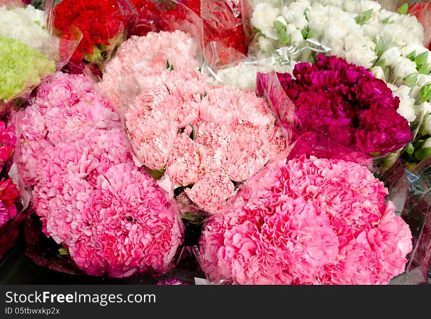 Colorful flowers at the flower market in Bangkok , Thailand