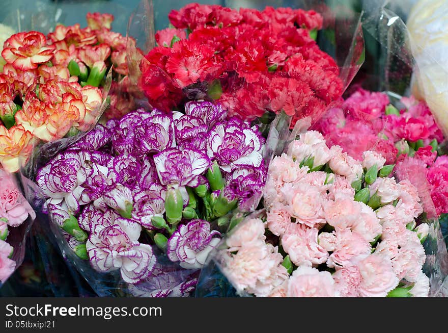 Colorful flowers at the flower market in Bangkok , Thailand