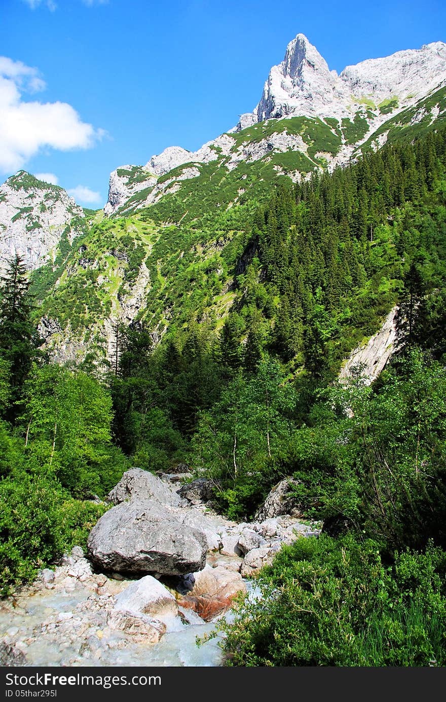 Beautiful hiking day in Bavarian Alps in Garmisch Partenkirchen