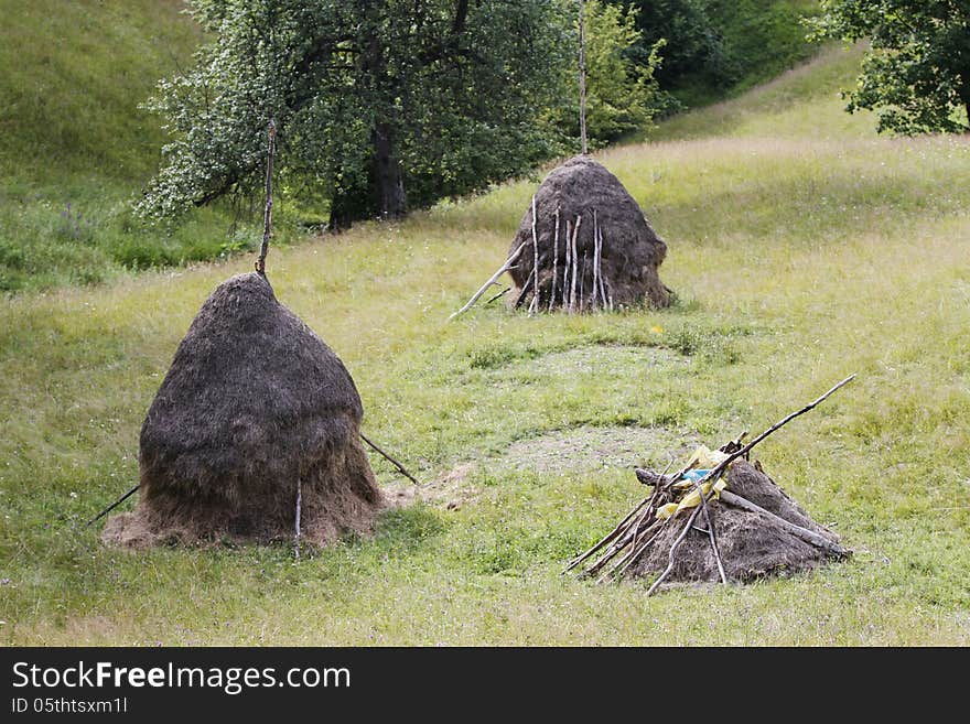 Image of haystacks in Maramures, Romania.