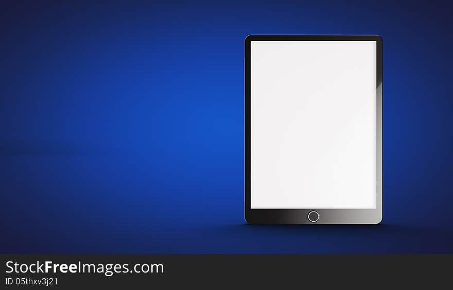 Tablet on blue background, front view