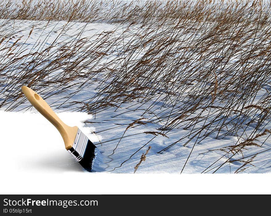 Paint brush painting winter colours seasonal concept. Paint brush painting winter colours seasonal concept