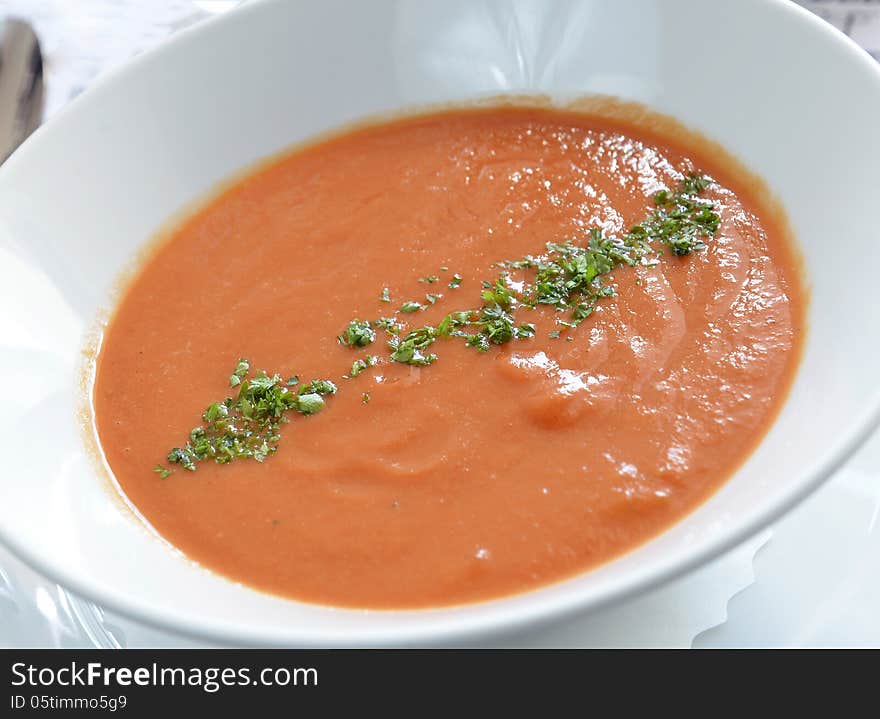 Spanish cold tomato based soup gazpacho