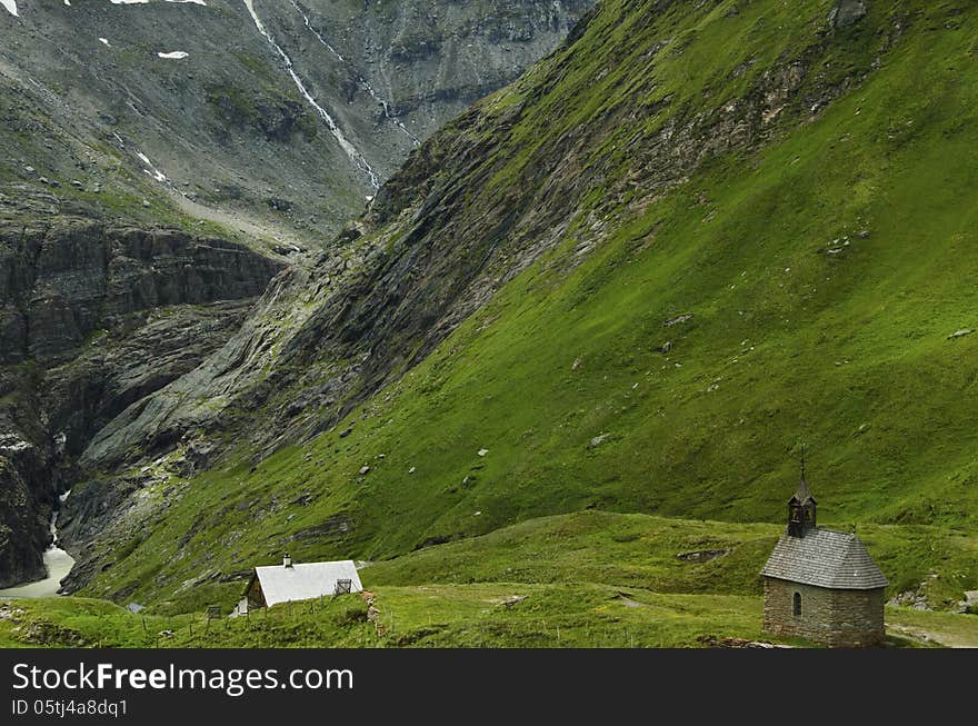 Little nice church high in the mountains on the road to the Grossglockner