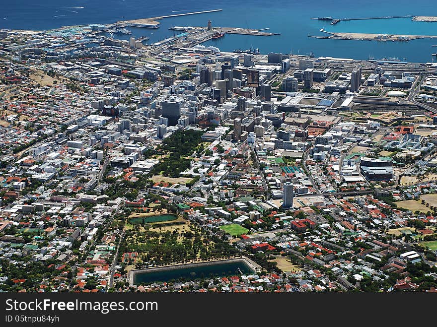 Downtown view from Table Mountain. Cape Town, West