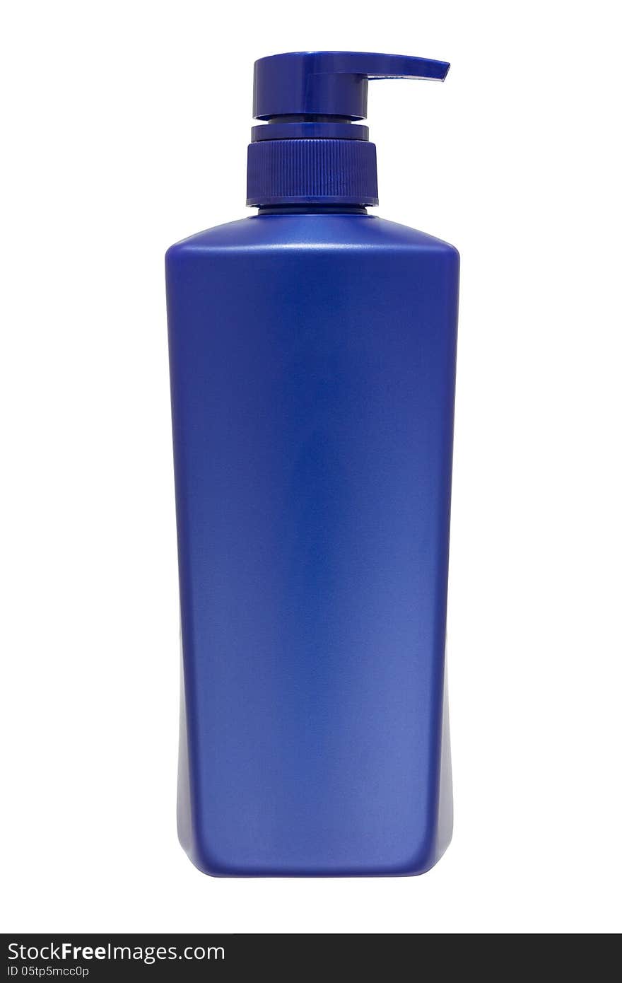 Blue shampoo bottle with pump