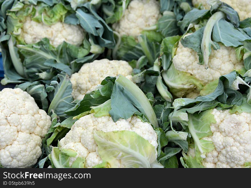 Cauliflowers at the market.