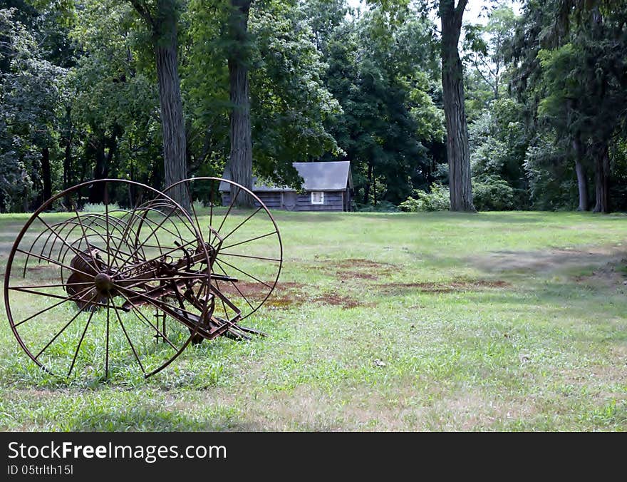 Retro seeder in very quit place nearby forest and home. Retro seeder in very quit place nearby forest and home