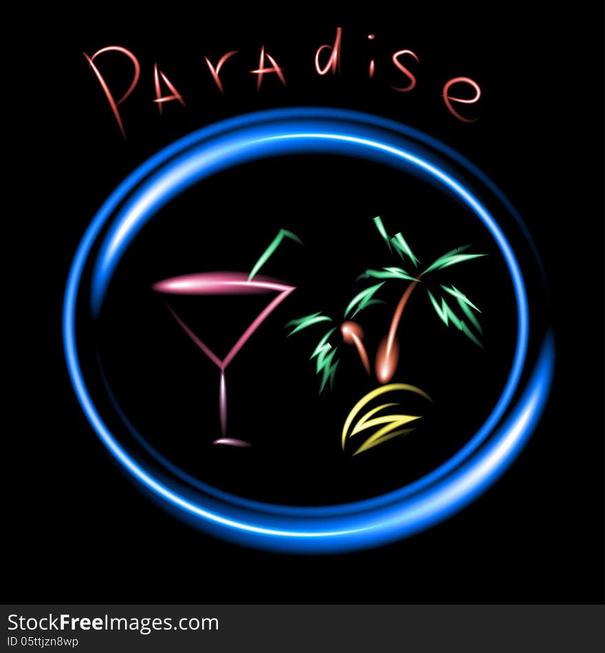 Sign Neon Alcoholic Drinks With Black Background