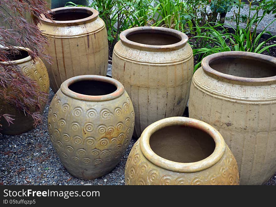 Clay pots in garden shop