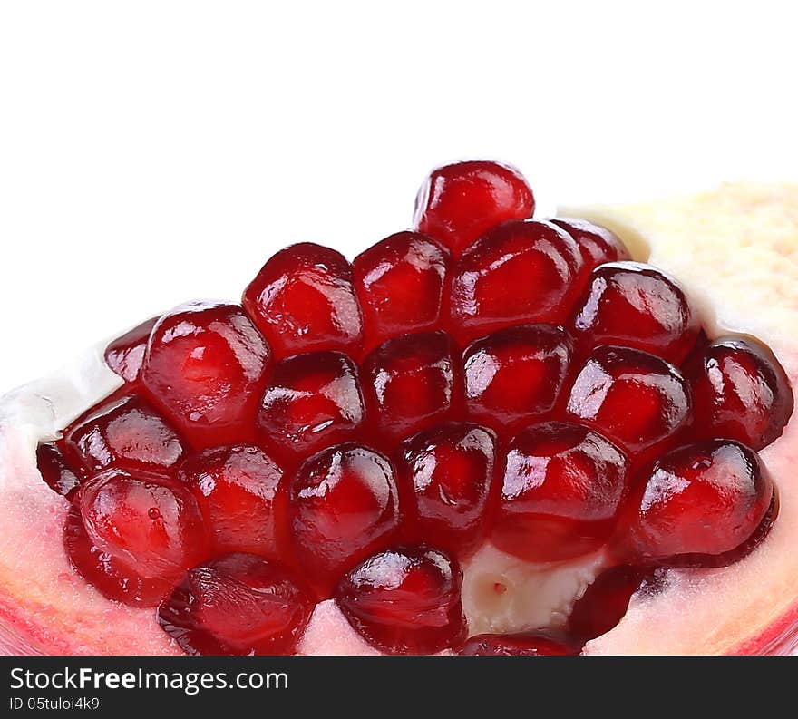 Pomegranate Slice Isolated On White, Close Up.