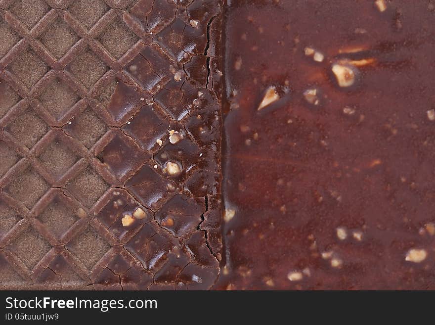 Close Up Chocolate-coated Ice Cream Sandwich.