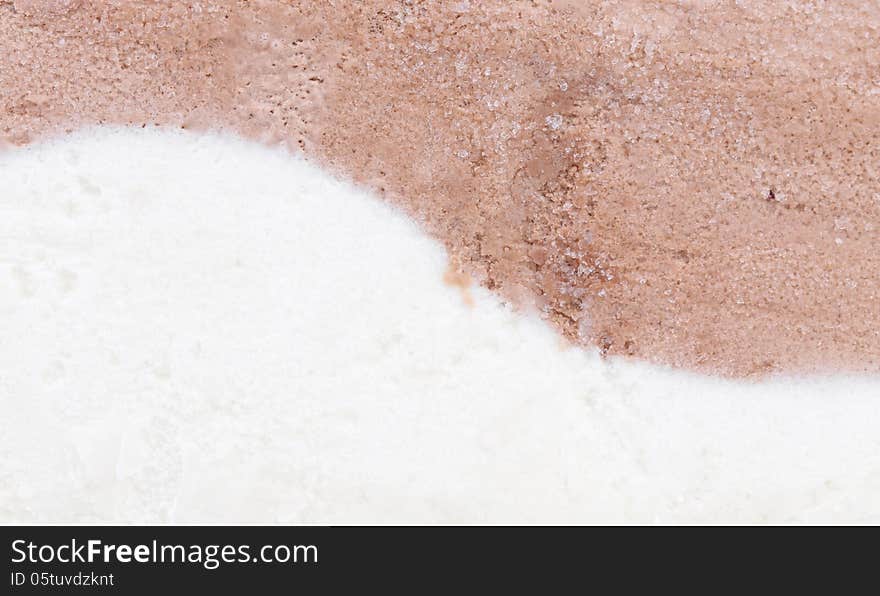 Background of vanilla and chocolate ice cream. Macro.