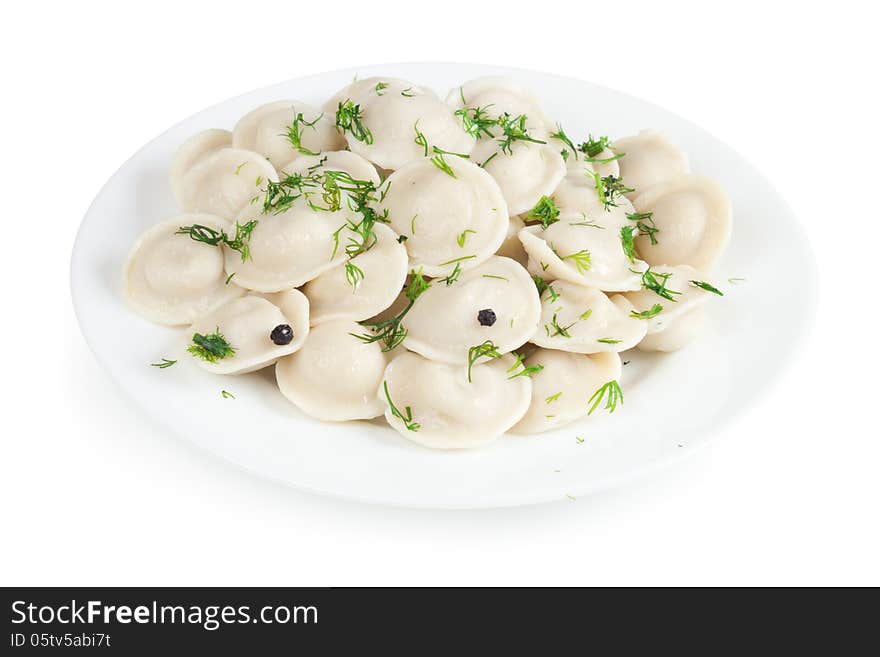 Dumplings on a plate on a white background