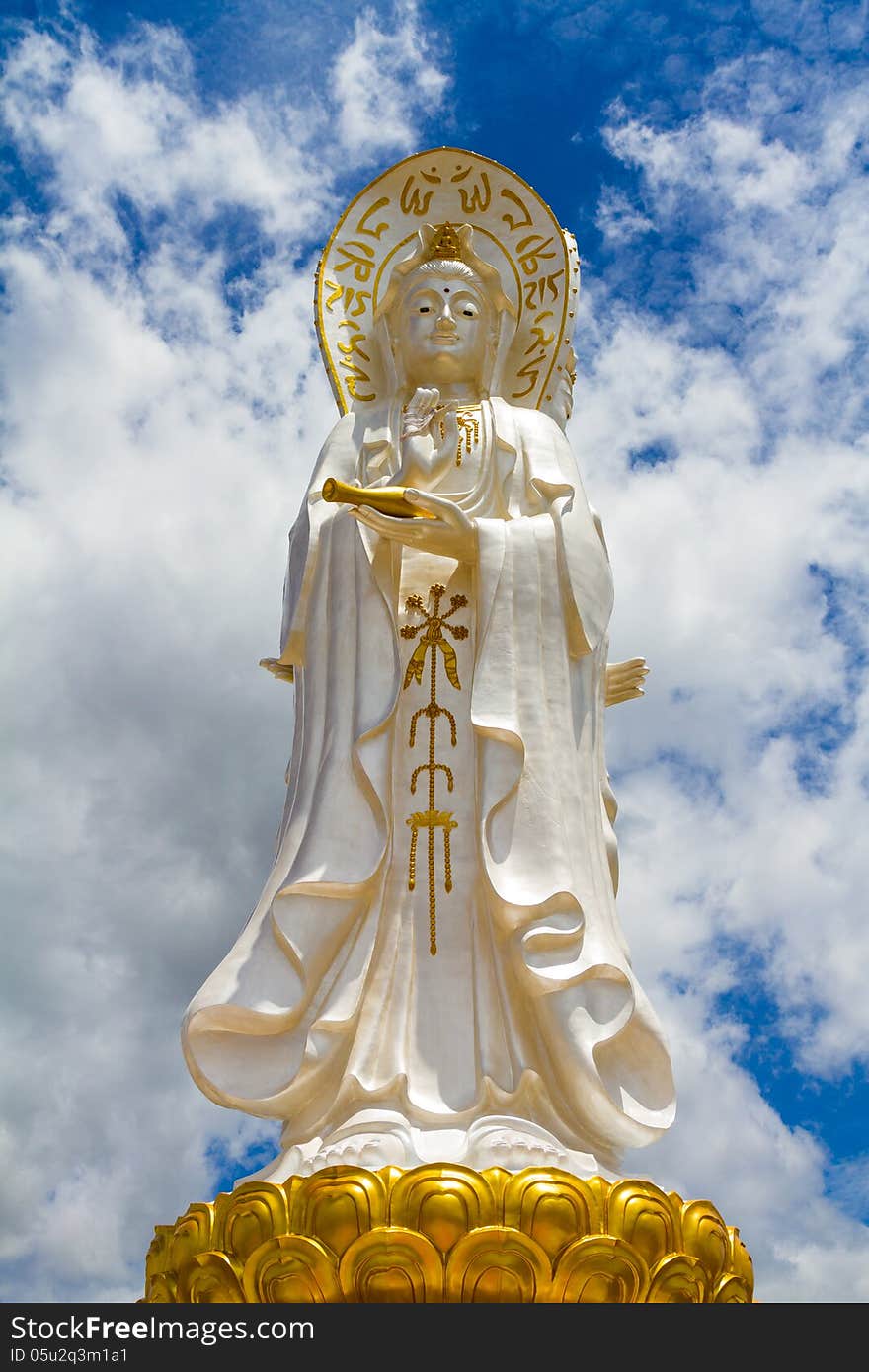 Guan Yin statue in Thai temple, Sam Roi Yod province , Thailand. , All the decorative arts in religion, church, temple hall, statues, paintings, murals, no restrictions in copy or use.