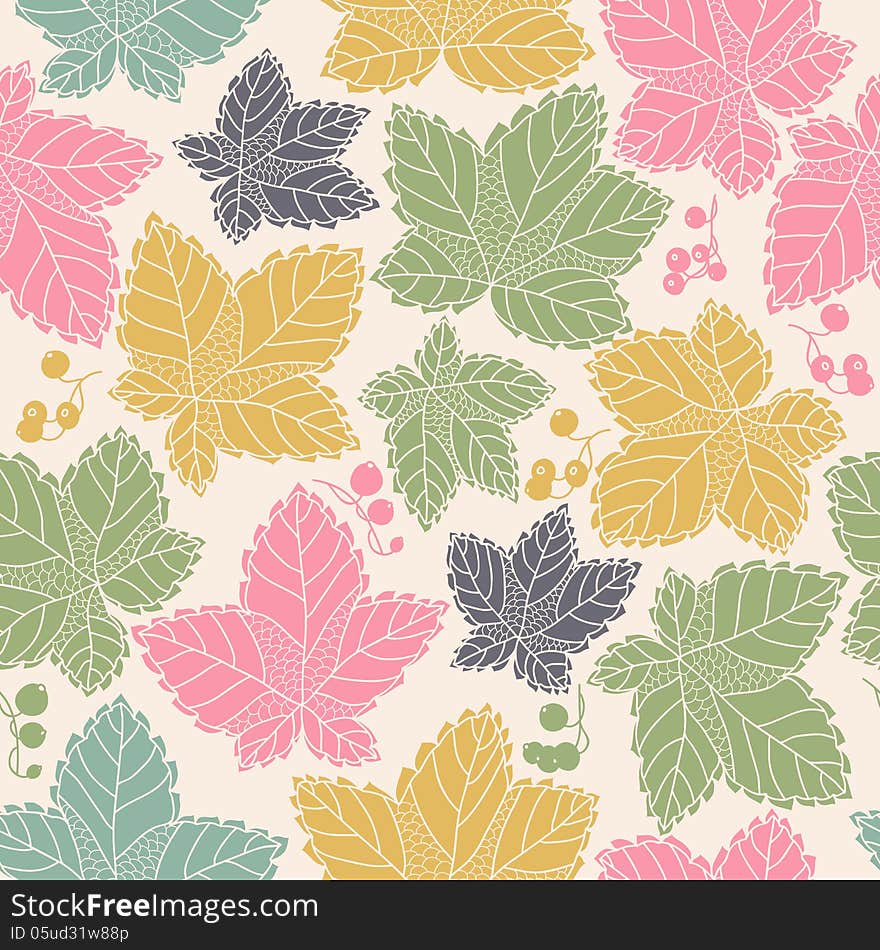 Seamless Pattern With Leaves And Berries