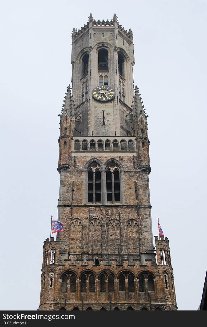 Historic belfry tower Bruges Market Square. Historic belfry tower Bruges Market Square