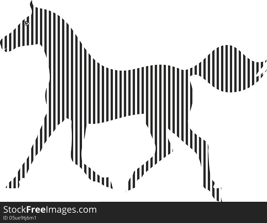 Horse from black strips on a white background. Horse from black strips on a white background