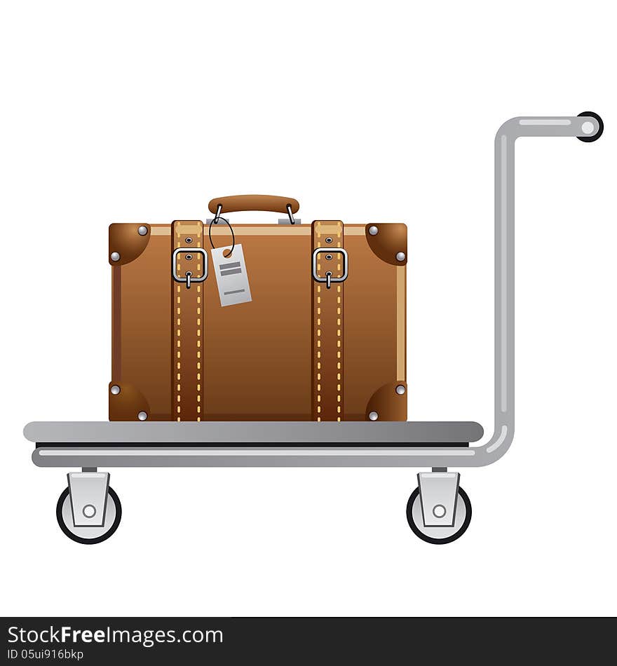 Illustration of luggage cart with suitcase