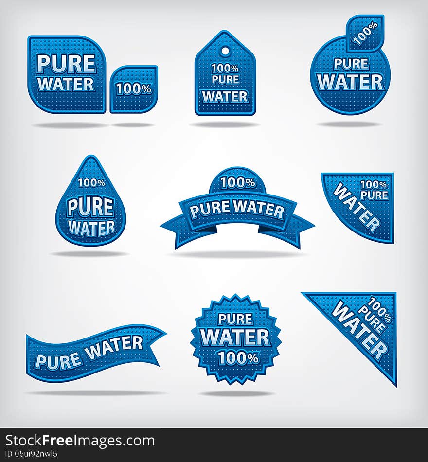 Illustration of pure water labels and bafges