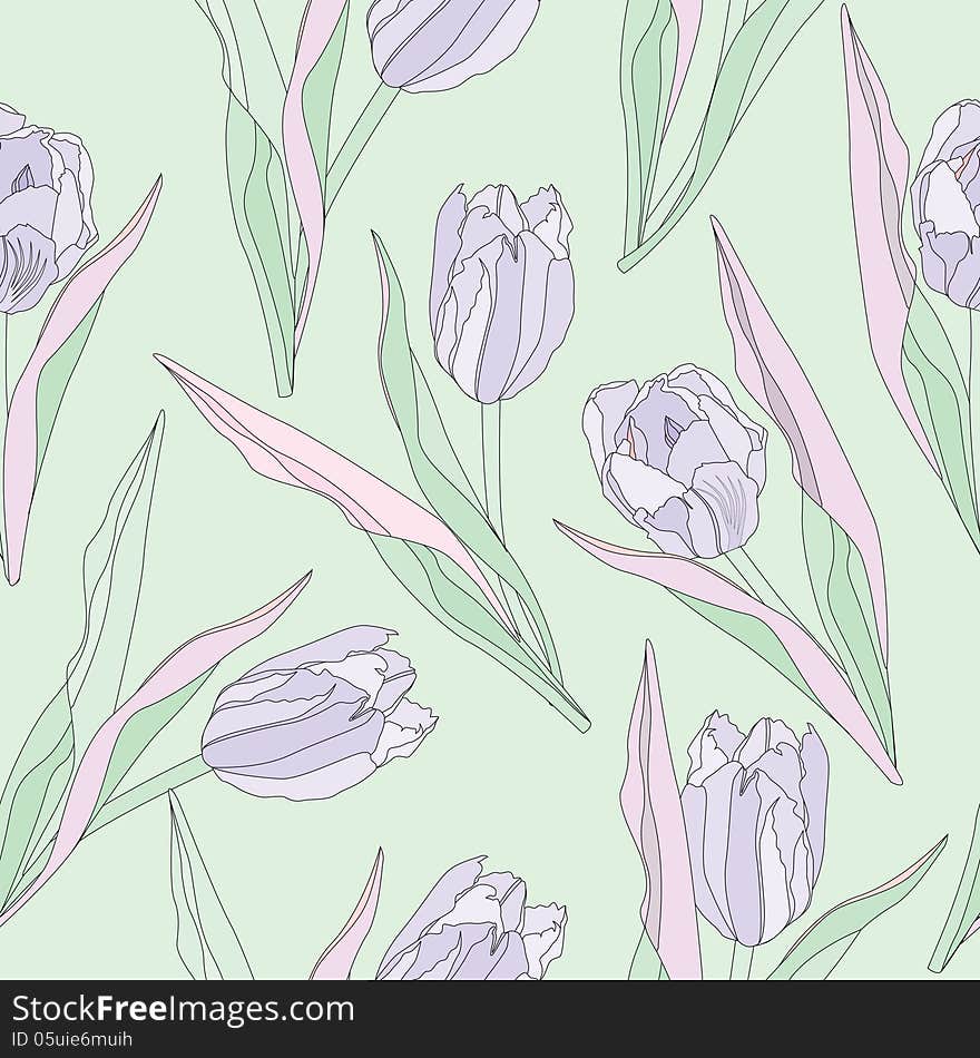 Flower Tulips Seamless Background.